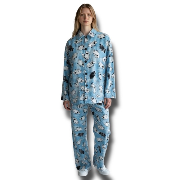 PJ Studio Women’s XL Cotton Flannel Blue Sheep Print Pajama Set - Picture 1 of 10